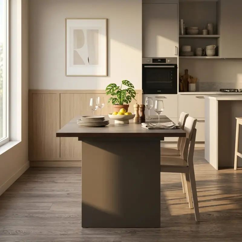 Meja Makan Panel Leg Taupe Modern [3]