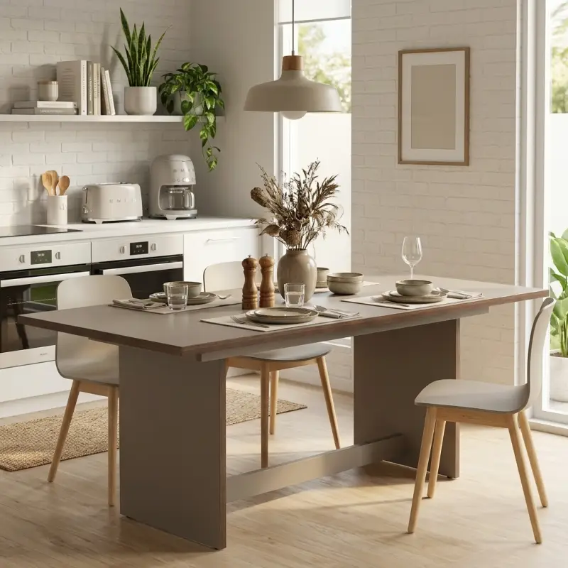 Meja Makan Panel Leg Taupe Modern [4]