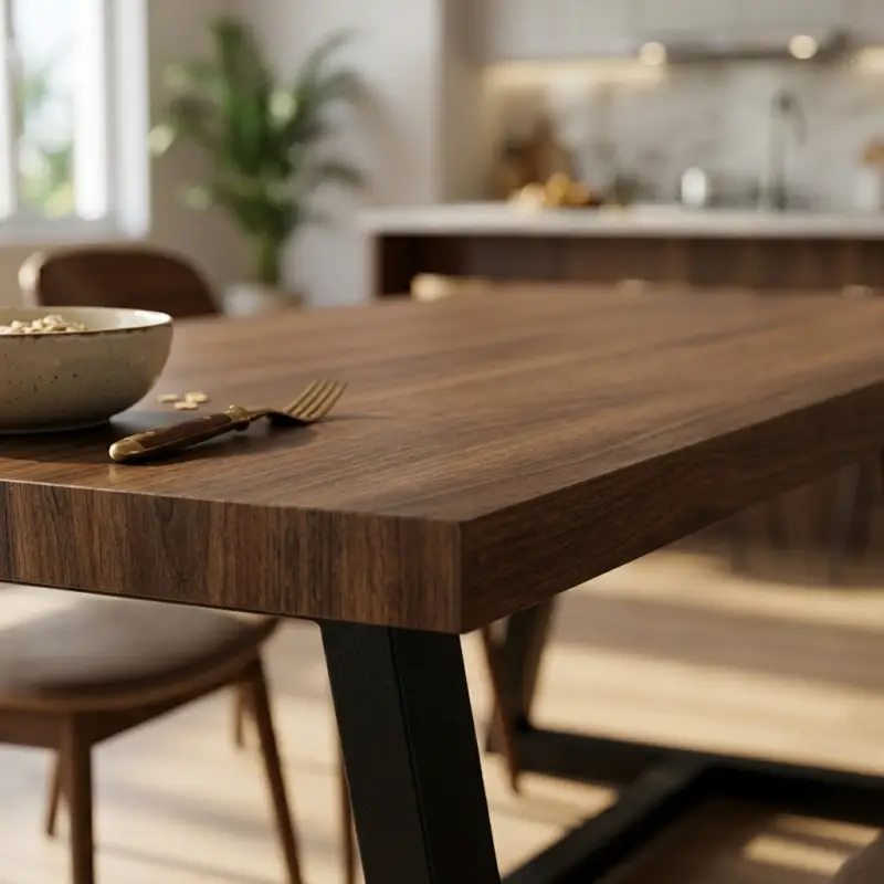 Meja Makan Top Kayu Kaki A-Frame Metal Hitam [5]