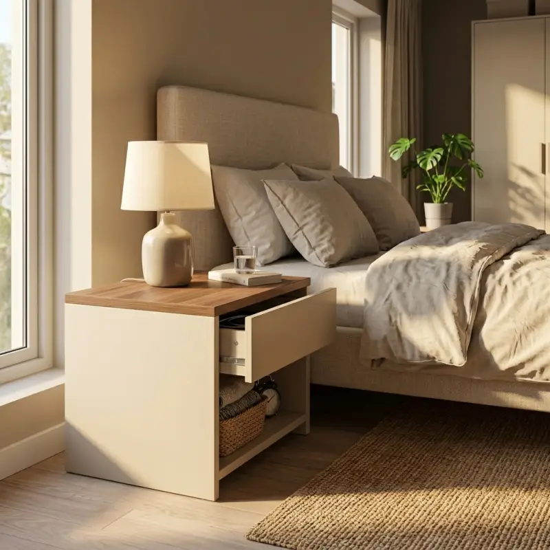 Nakas Minimalis Top Walnut 1 Laci dengan Rak Terbuka [4]