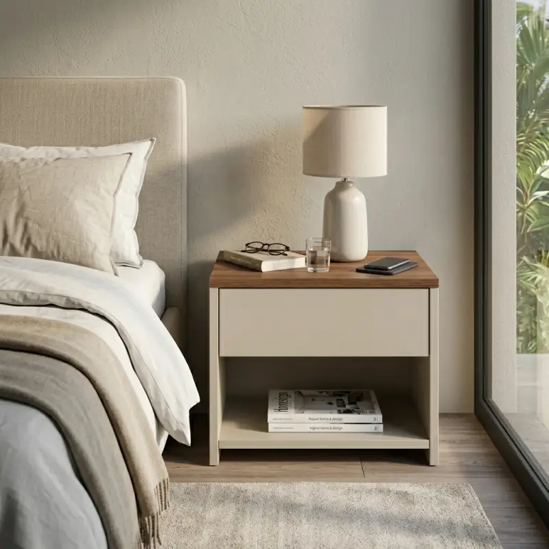 Nakas Minimalis Top Walnut 1 Laci dengan Rak Terbuka [5]