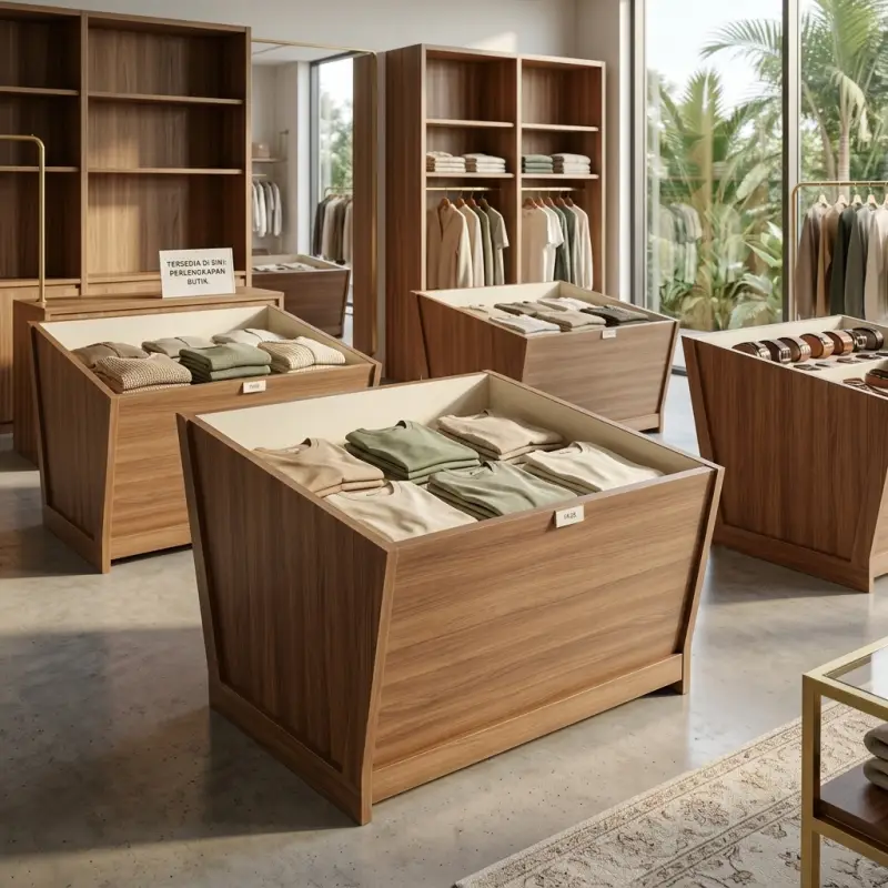 Nesting Display Table Kayu Walnut untuk Toko Pakaian [3]