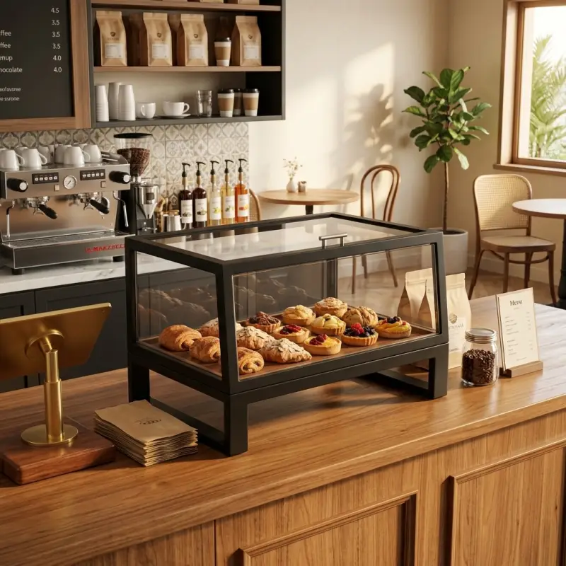 Pastry Display Besi Kaca Rak Kayu [2]