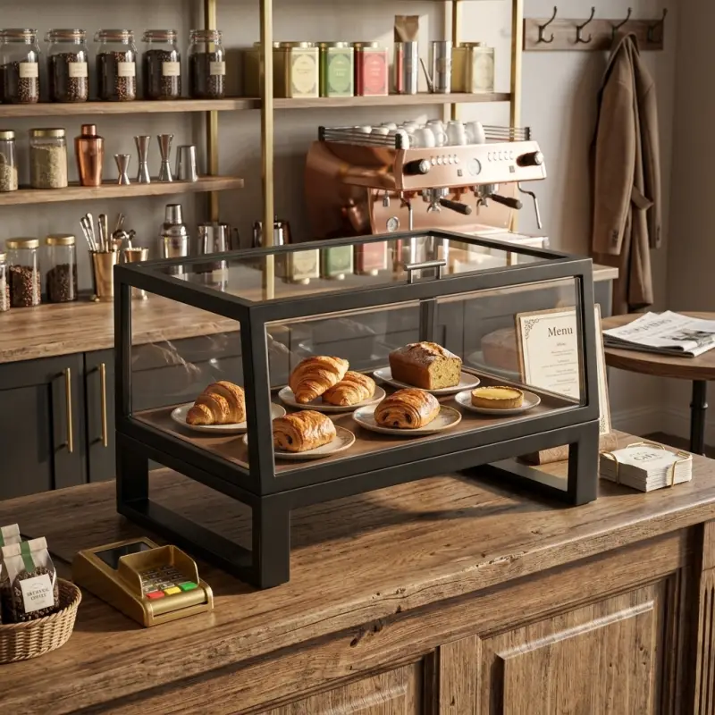 Pastry Display Besi Kaca Rak Kayu [4]