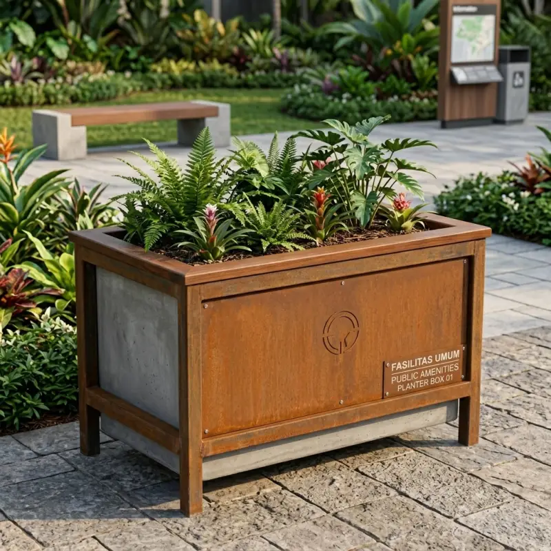 Planter Box Besi Corten dengan Frame Kayu [2]