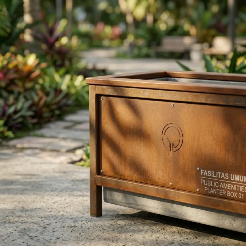 Planter Box Besi Corten dengan Frame Kayu [3]