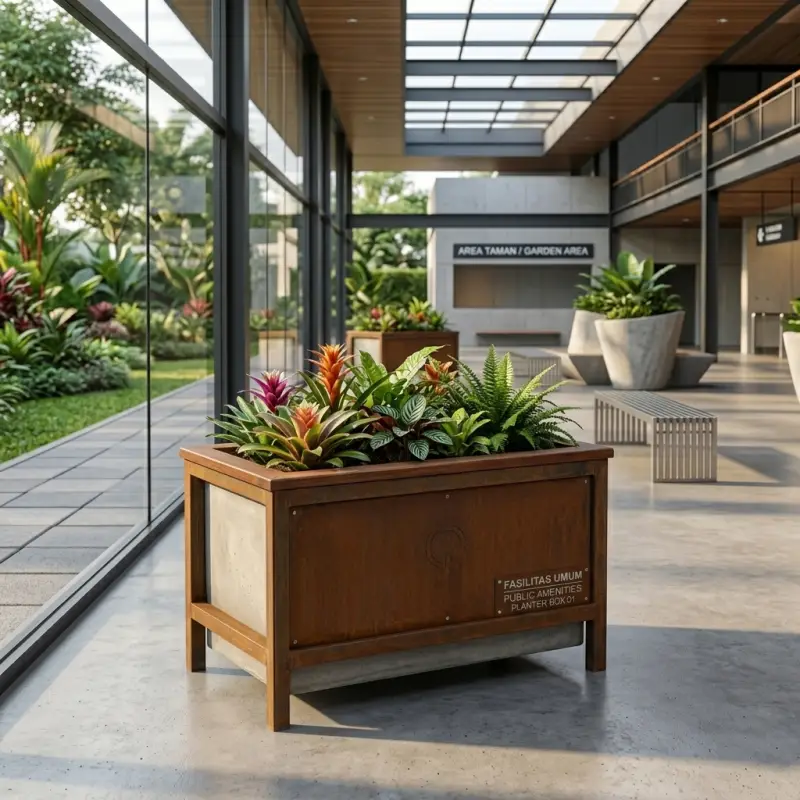 Planter Box Besi Corten dengan Frame Kayu [4]