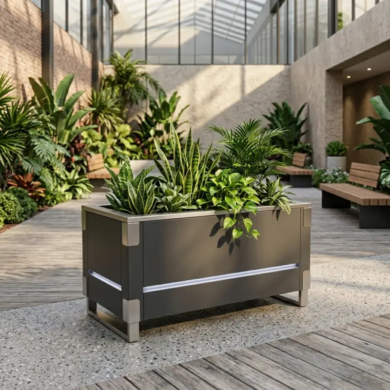 Planter Box Besi Finishing Powder Coat dengan Aksen Stainless dan LED [2]