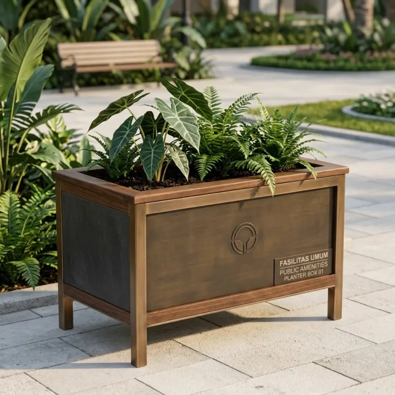 Planter Box Besi Kombinasi Kayu Finishing Antique Brass [2]