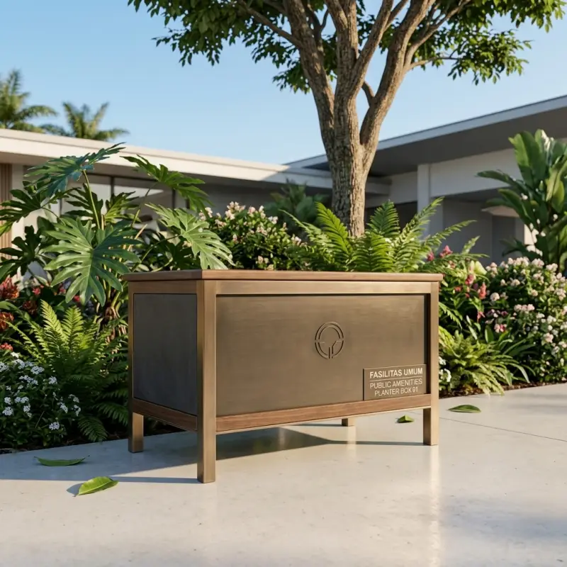 Planter Box Besi Kombinasi Kayu Finishing Antique Brass [4]