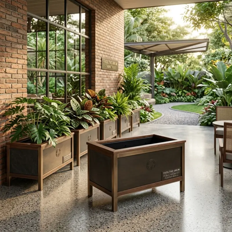 Planter Box Besi Kombinasi Kayu Finishing Antique Brass [5]