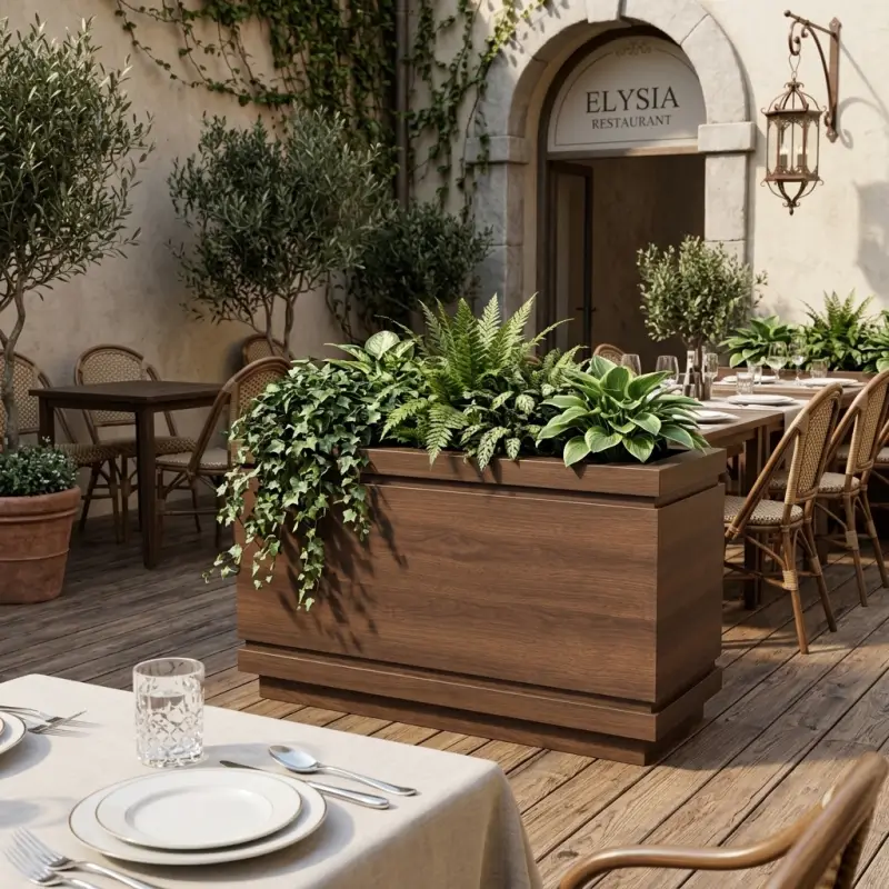 Planter Box Kayu Finishing Walnut untuk Area Outdoor [3]