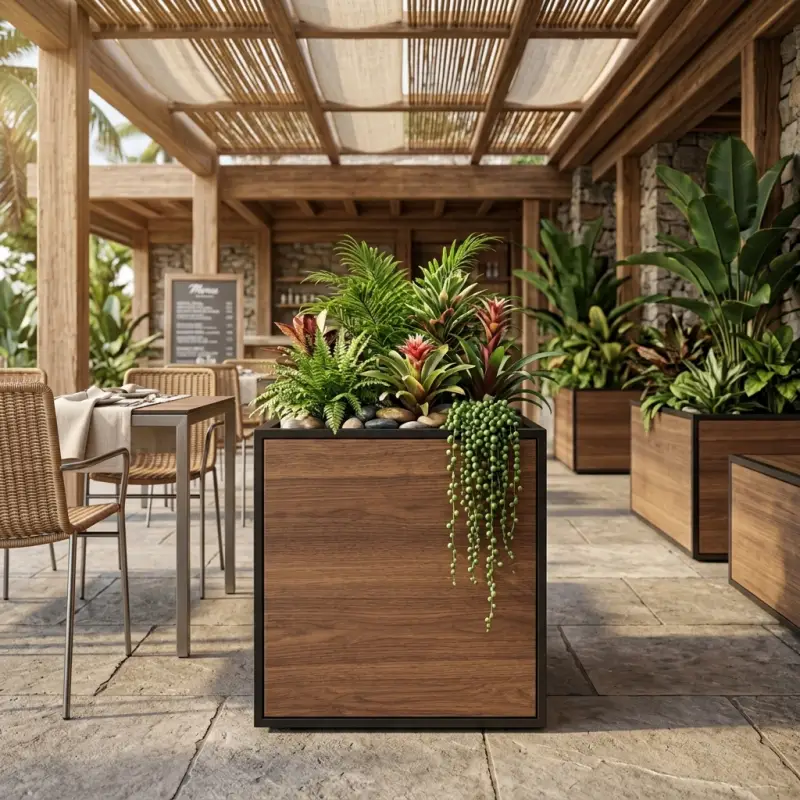 Planter Box Kayu Walnut Rangka Besi Hitam [2]