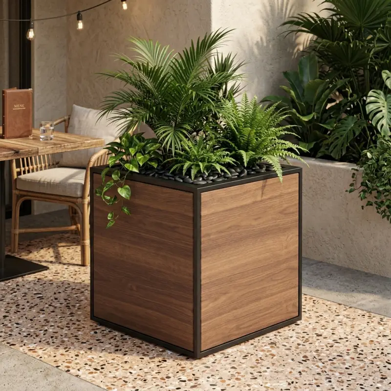 Planter Box Kayu Walnut Rangka Besi Hitam [4]