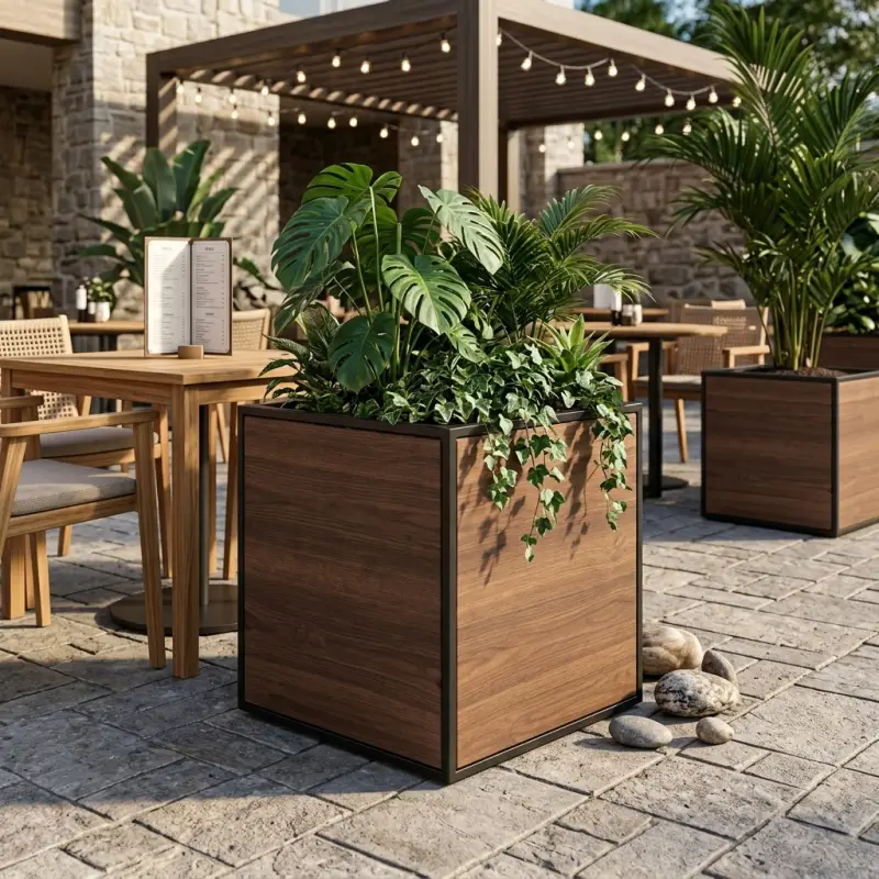 Planter Box Kayu Walnut Rangka Besi Hitam [5]