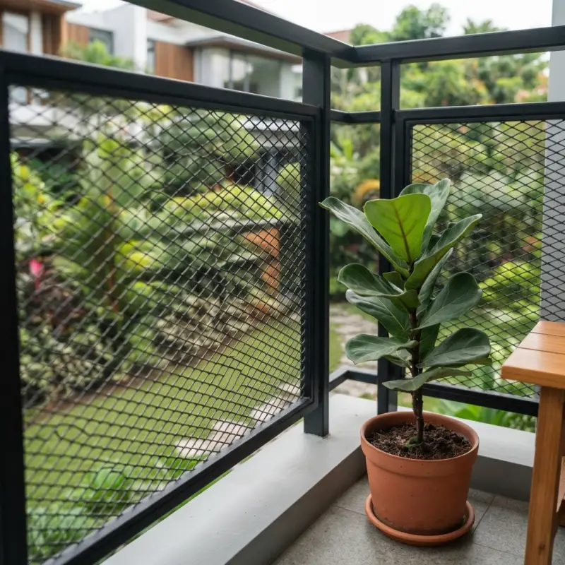 Railing Balkon Besi Hollow dengan Panel Expanded Mesh [2]