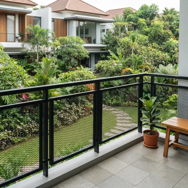 Railing Balkon Besi Hollow dengan Panel Expanded Mesh [3]