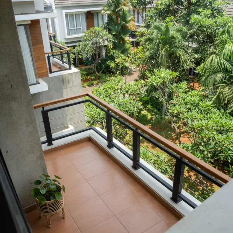Railing Balkon Besi Hollow Handrail Kayu Modern [3]