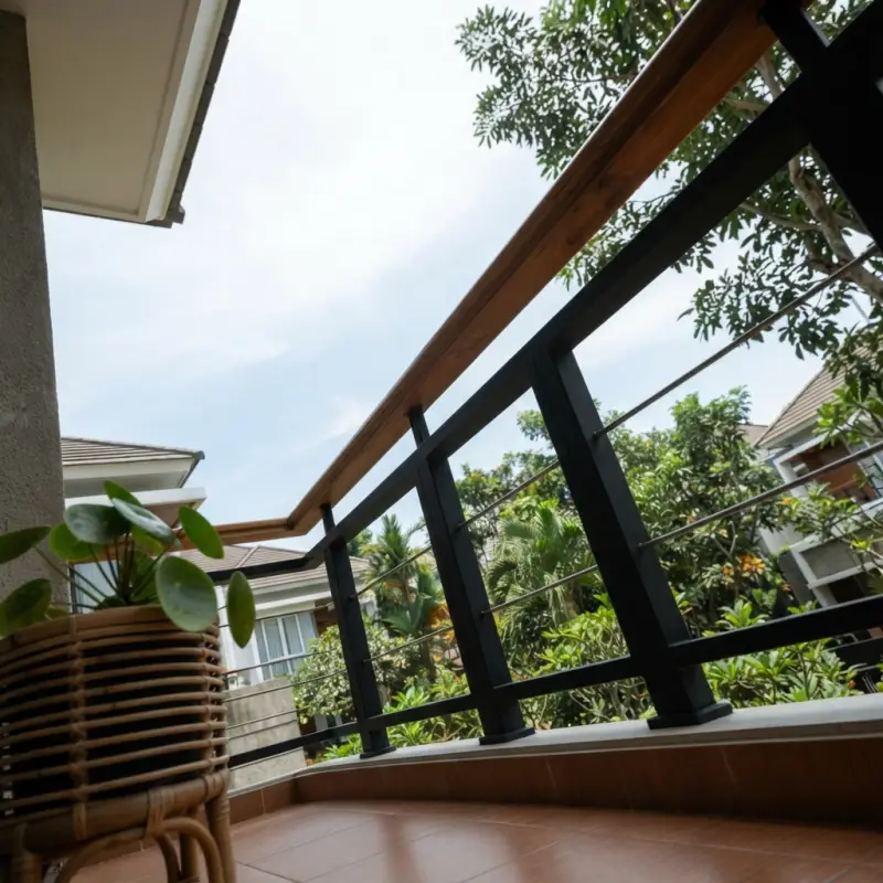 Railing Balkon Besi Hollow Handrail Kayu Modern [4]