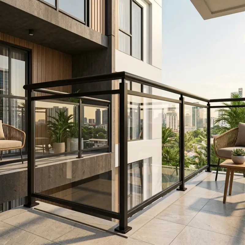 Railing Balkon Kaca Tempered Frame Besi Hollow Finishing Powder Coat [3]