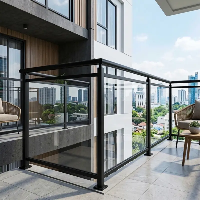 Railing Balkon Kaca Tempered Frame Besi Hollow Finishing Powder Coat [4]
