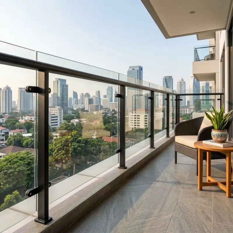Railing Balkon Kaca Tempered Frame Besi Hollow Finishing Powder Coat [5]
