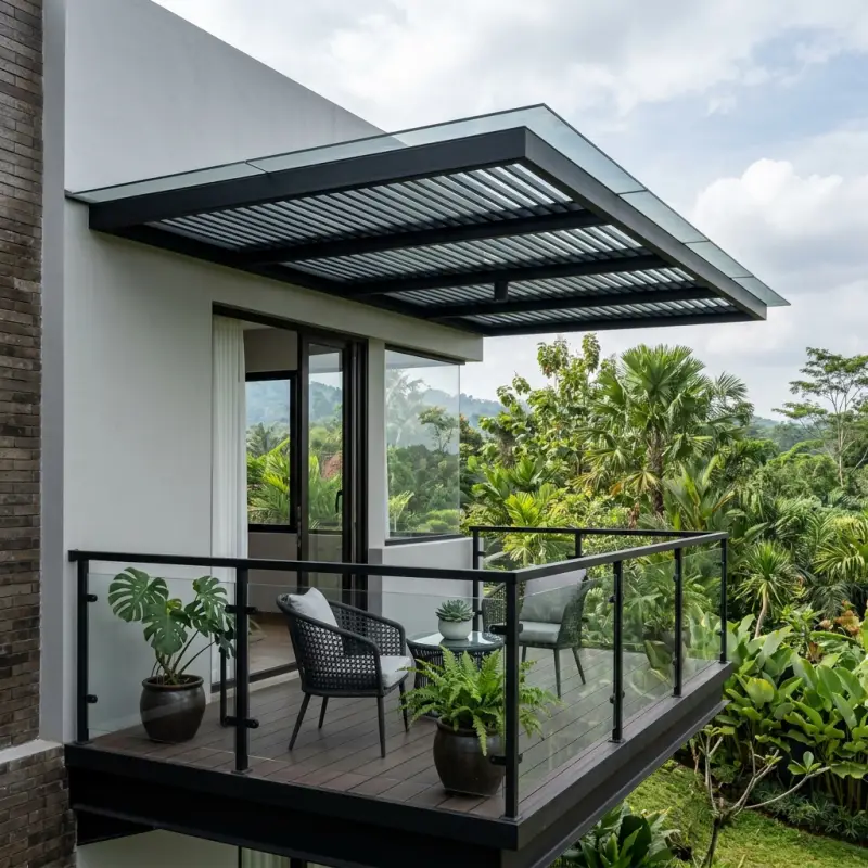 Railing Balkon Kaca Tempered Frame Besi Minimalis [4]