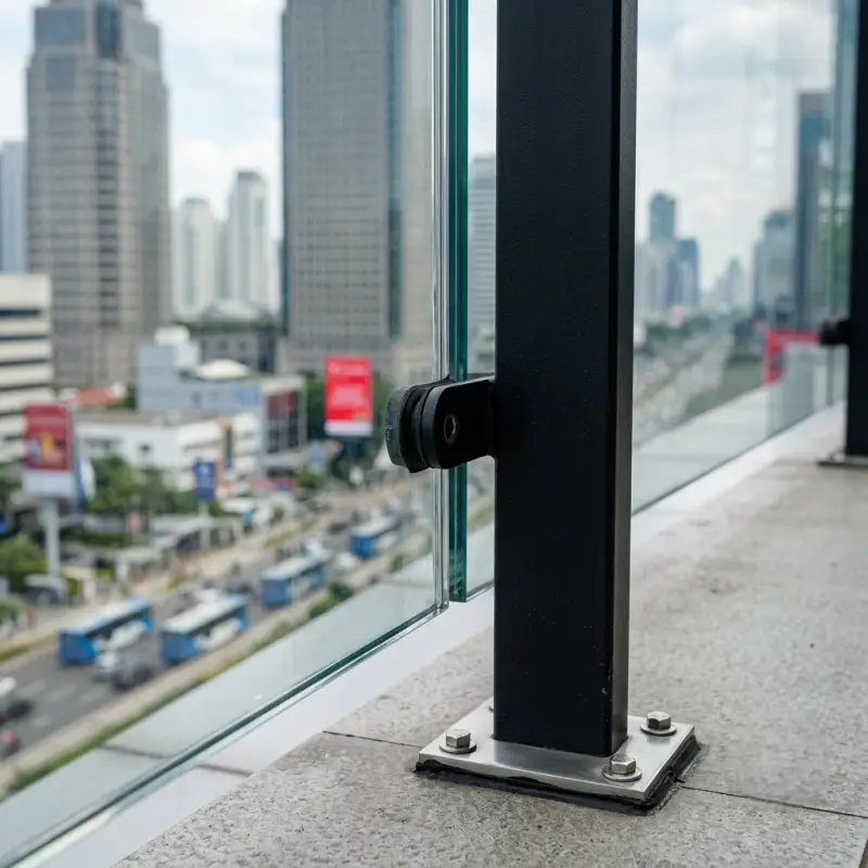 Railing Balkon Kaca Tempered Rangka Besi Hollow [4]