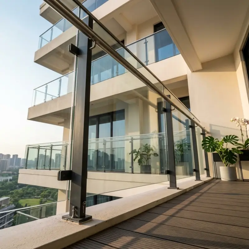 Railing Balkon Kaca Tempered Tiang Besi Hollow [3]