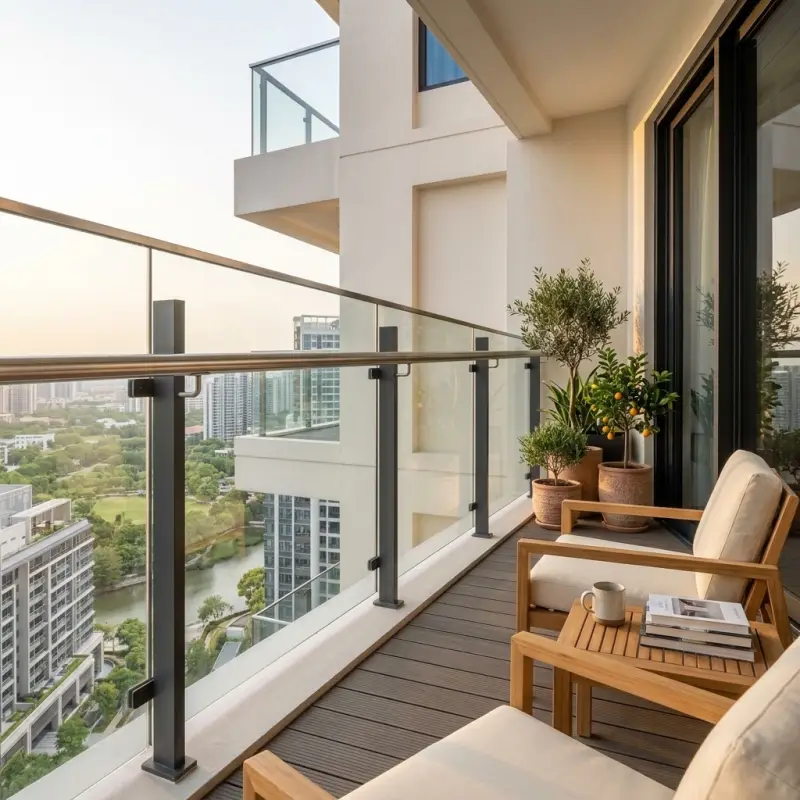 Railing Balkon Kaca Tempered Tiang Besi Hollow [4]