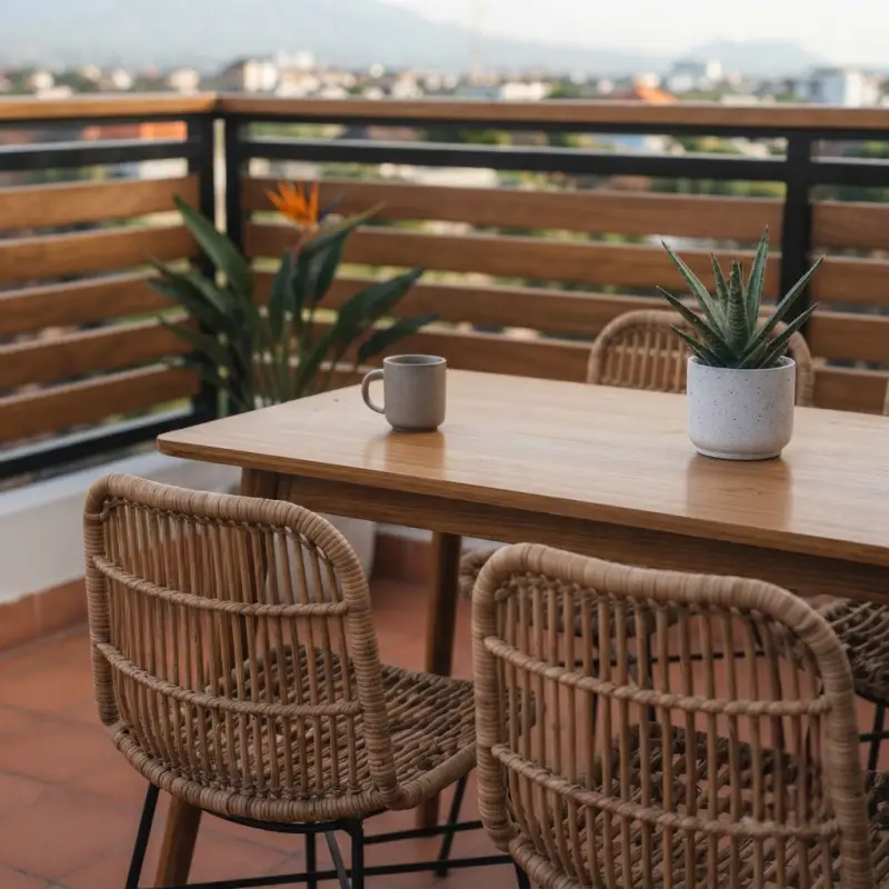 Railing Balkon Kayu dan Besi Hollow Motif Horizontal [3]