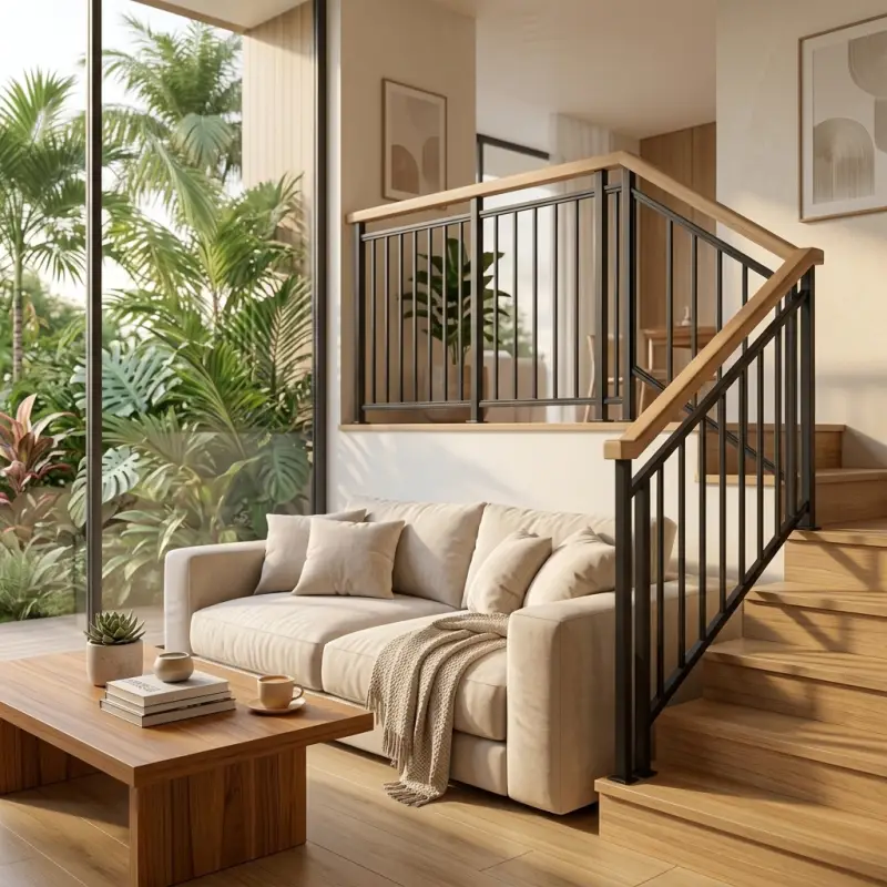 Railing Tangga Besi Hollow Handrail Kayu Modern [2]