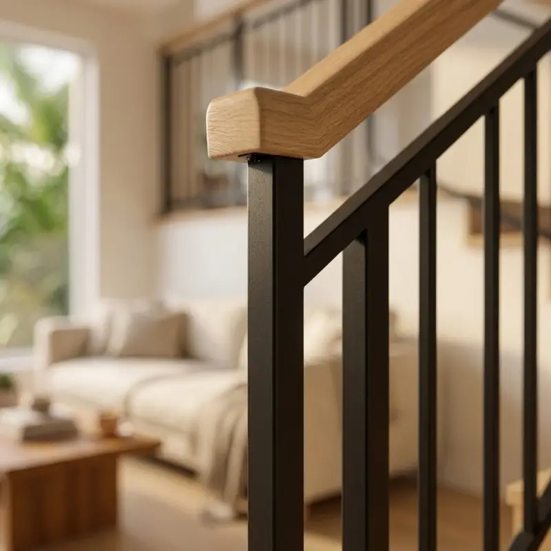 Railing Tangga Besi Hollow Handrail Kayu Modern [3]