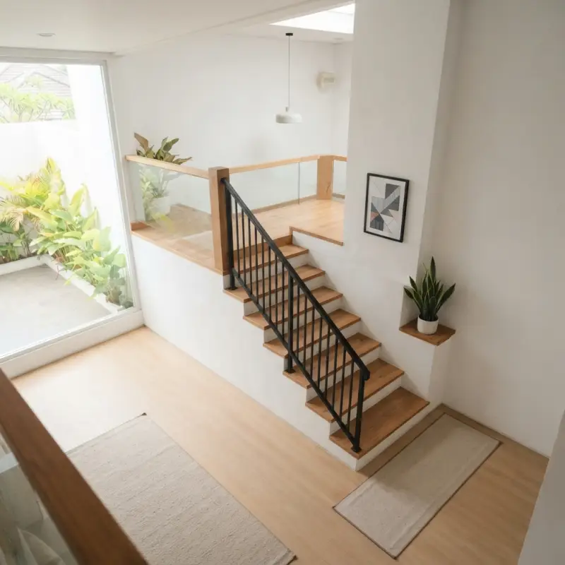 Railing Tangga Besi Hollow Kombinasi Handrail Kayu [2]