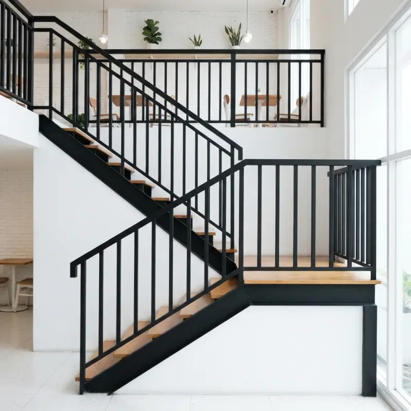 Railing Tangga Besi Minimalis dengan Anak Tangga Kayu [3]