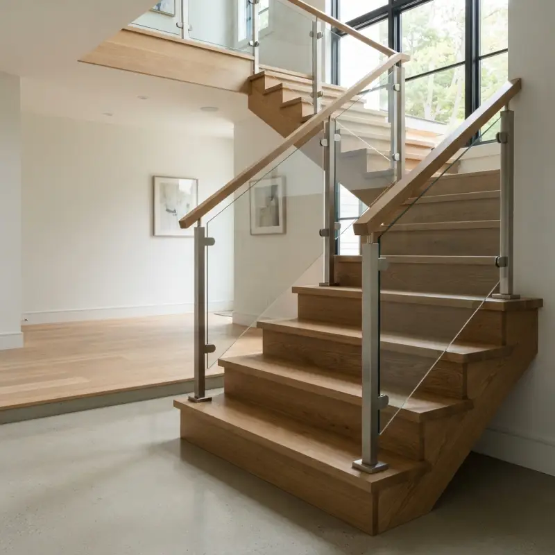 Railing Tangga Kaca Tempered Handrail Kayu Natural [2]