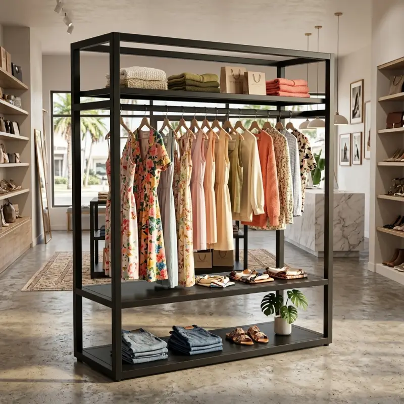 Rak Display Baju Besi dengan Gantungan dan Shelving [2]