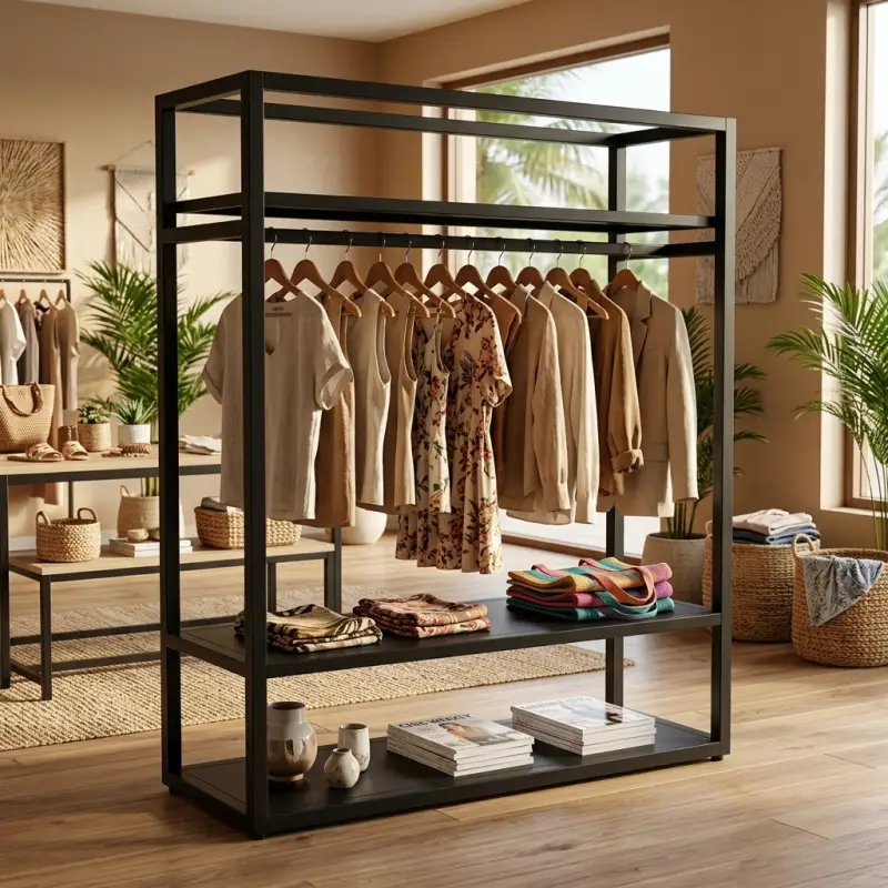 Rak Display Baju Besi dengan Gantungan dan Shelving [3]
