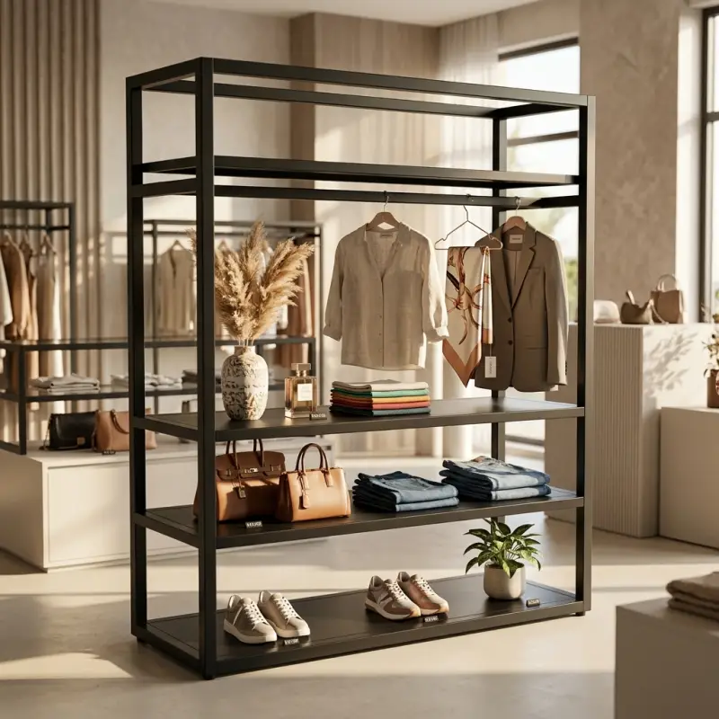 Rak Display Baju Besi dengan Gantungan dan Shelving [4]