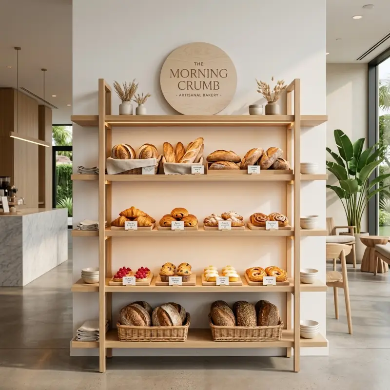 Rak Display Bakery 4 Susun Kayu Natural [2]