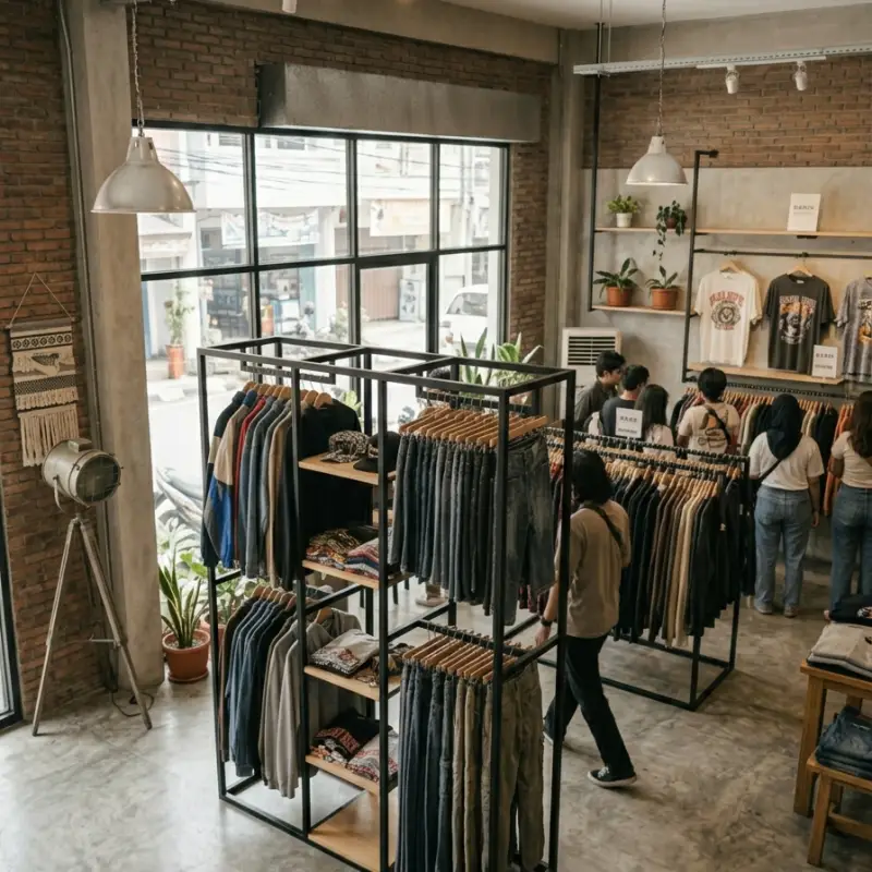 Rak Display Besi Kayu 3 Kolom dengan Rak Tengah [4]