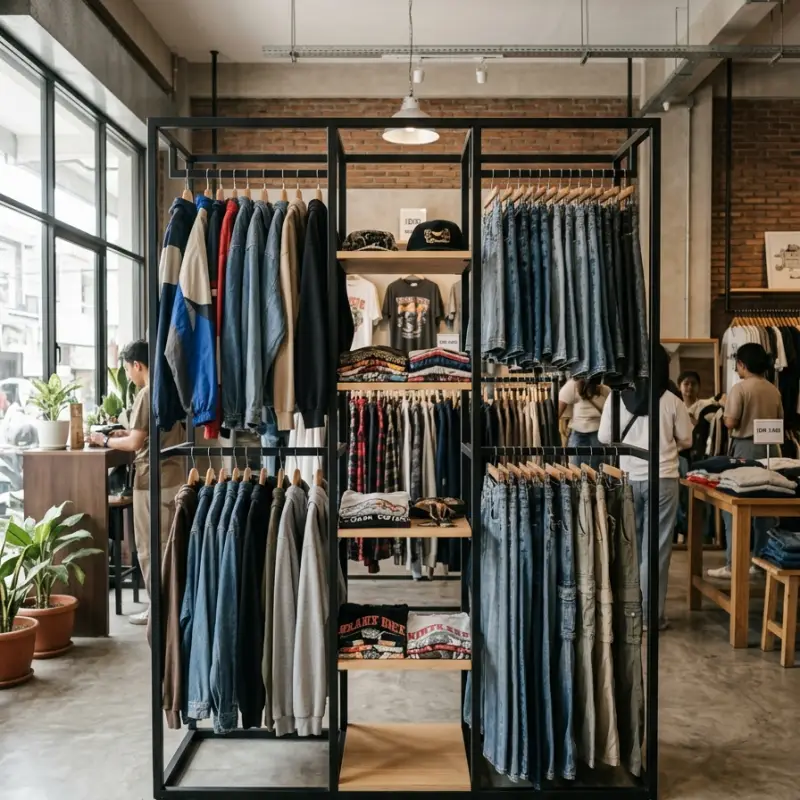Rak Display Besi Kayu 3 Kolom dengan Rak Tengah [5]