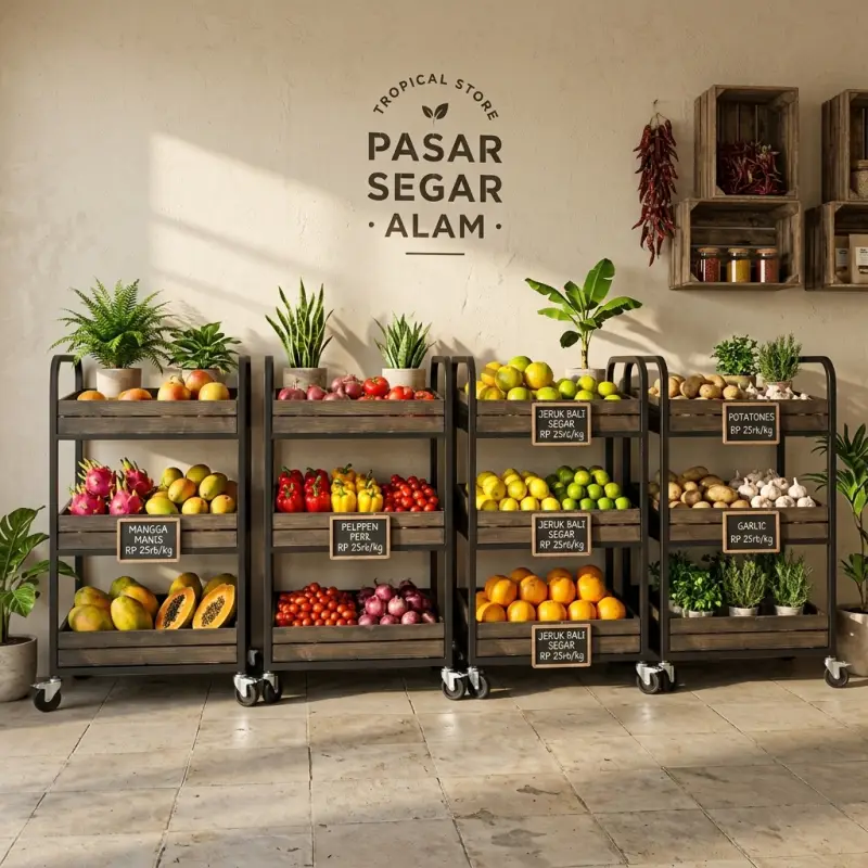 Rak Display Buah Beroda 3 Susun Industrial [2]