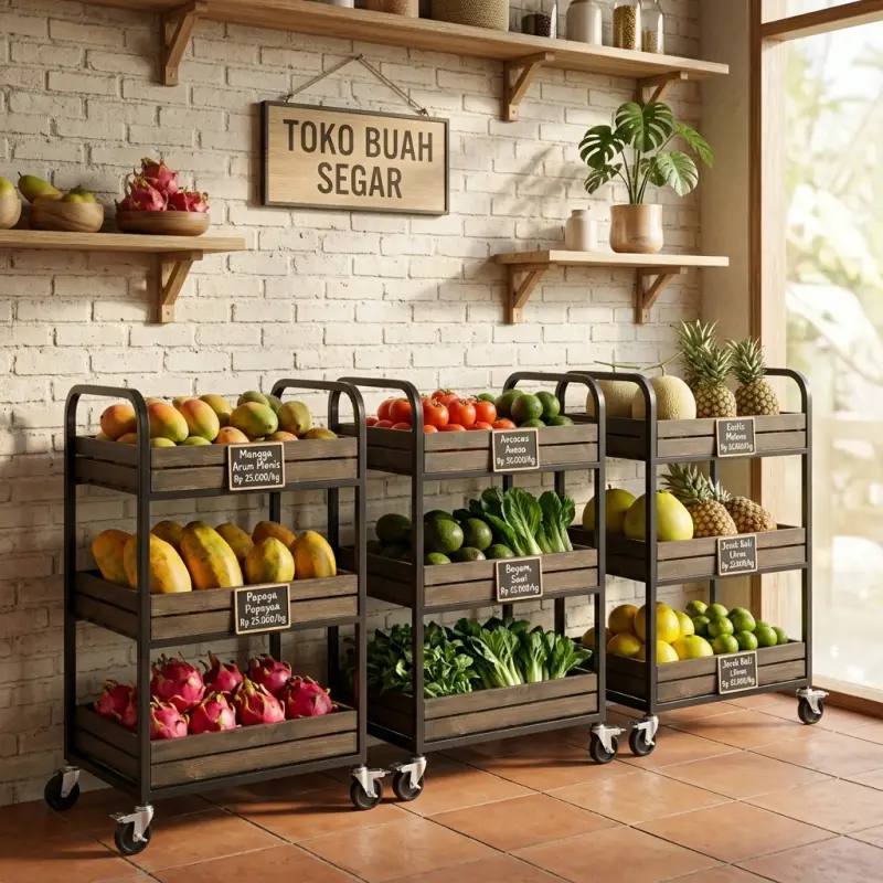 Rak Display Buah Beroda 3 Susun Industrial [5]
