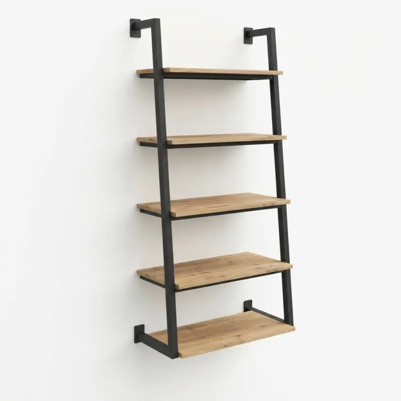 Rak Display Ladder Wall-Mount Rangka Besi Rak Kayu [5]