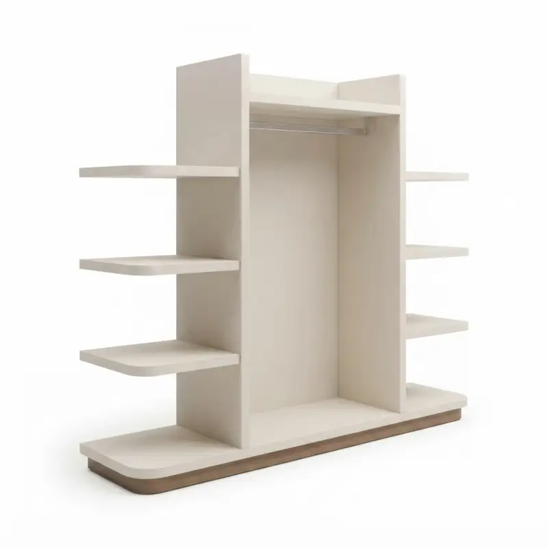 Rak Display Pakaian dengan Hanging Rail dan Rak Samping Bertingkat [6]