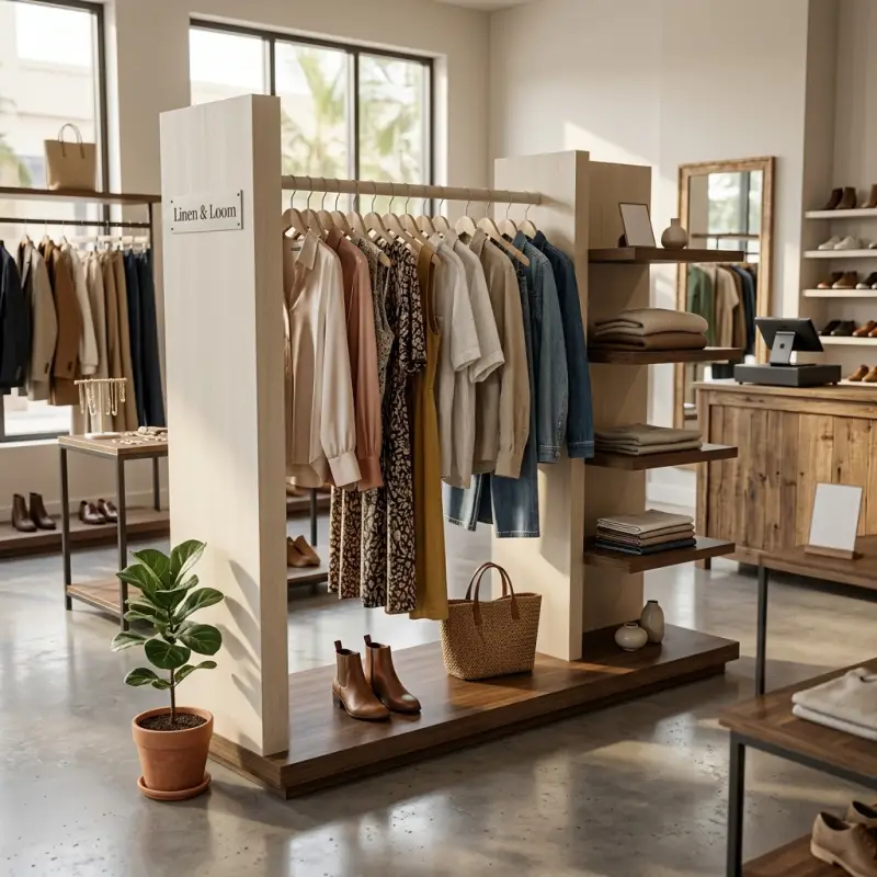 Rak Display Pakaian Hanging Rail dan Rak Susun Material Kayu [3]