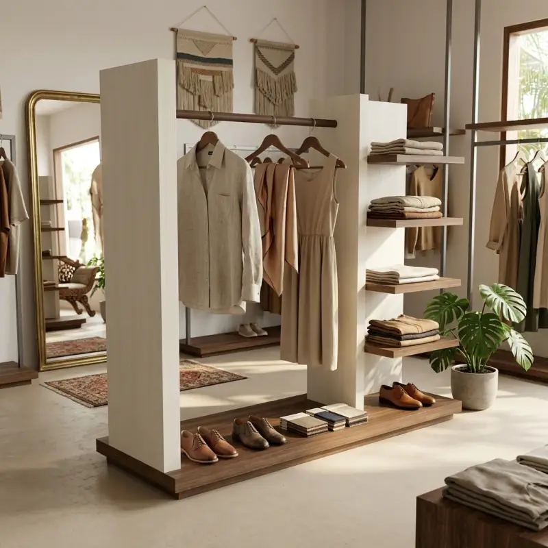 Rak Display Pakaian Hanging Rail dan Rak Susun Material Kayu [4]