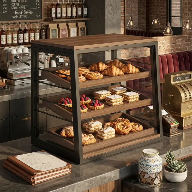 Rak Display Pastry 3 Susun Rangka Besi Kayu [4]