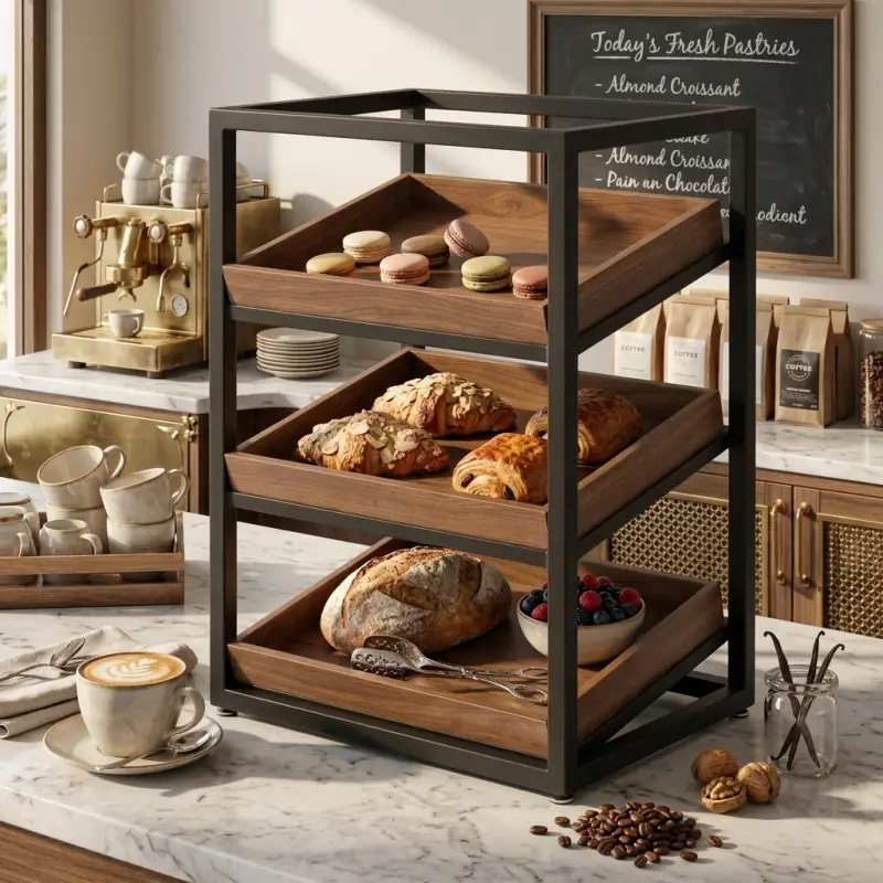 Rak Display Pastry 3 Tingkat Besi dan Kayu [2]